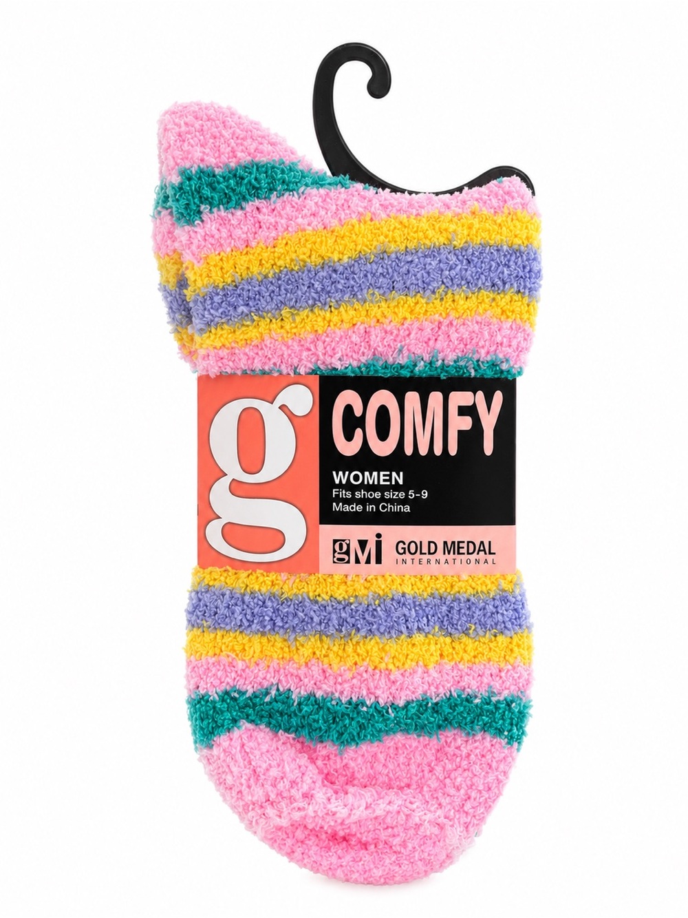 Gold Medal 'Comfy' Women's Fuzzy No-Show Socks - Pink Multicolor Stripes
